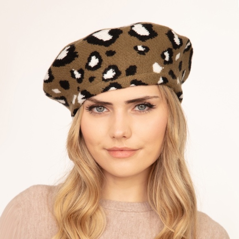 Leopard print beret hat